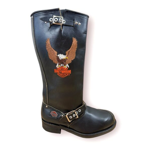 Vintage Harley Davidson Riding Boots Mens Size 7 Leather Harness Eagle Steel Toe - Picture 1 of 14